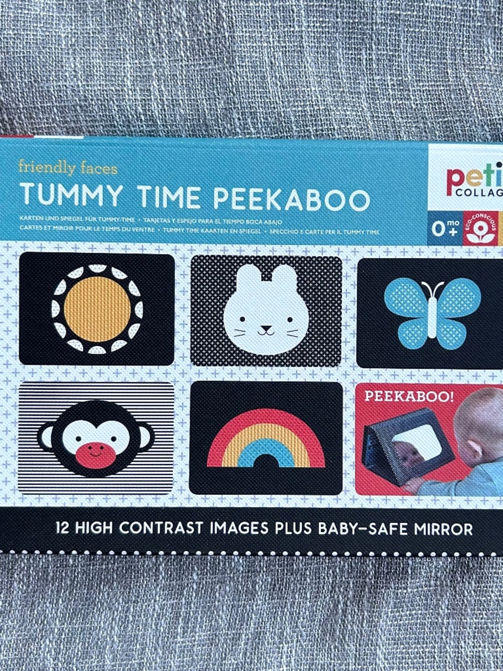 Friendly Faces Tummy Time Peekaboo Set of 9 Cards with Stand & Baby Safe Mirror